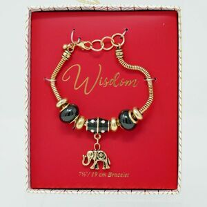 Wisdom Elephant Charm Bracelet Gold-tone Fashion Jewelry NWT
